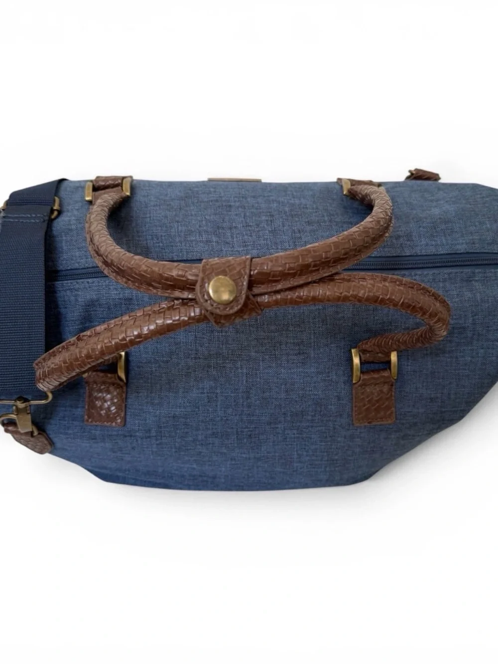 Tommy bahama Canbas Blue Travel Duffel Bag with Brown Trim
